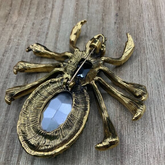 Spider Vintage Style Crystal Multi Colored Gold Tone Brooch Pendant - Picture 5 of 6